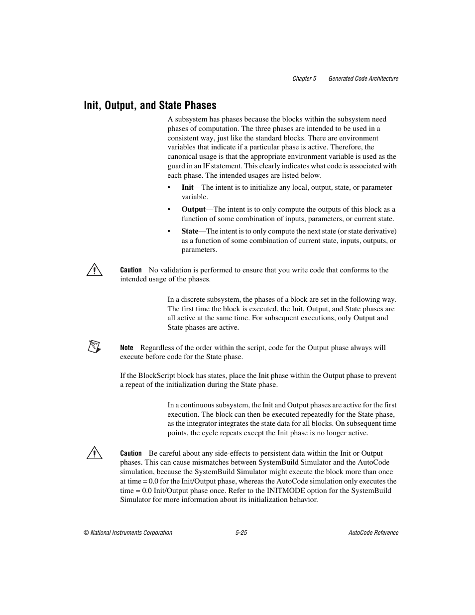 Init, output, and state phases, Init, output, and state phases -25 | National Instruments AutoCode NI MATRIX User Manual | Page 133 / 250