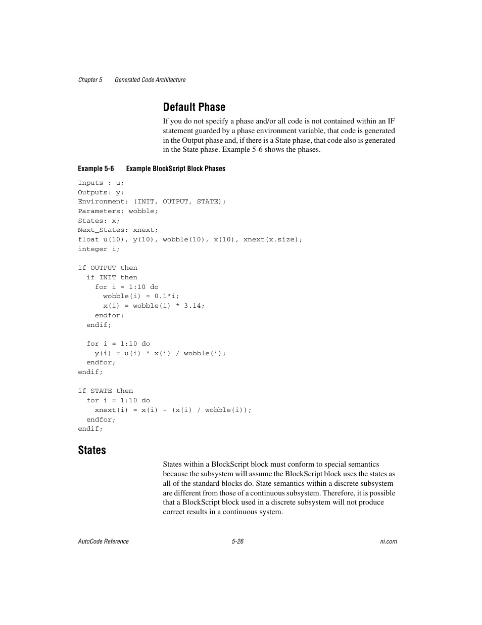 Default phase, States, Default phase -26 | States -26 | National Instruments AutoCode NI MATRIX User Manual | Page 134 / 250