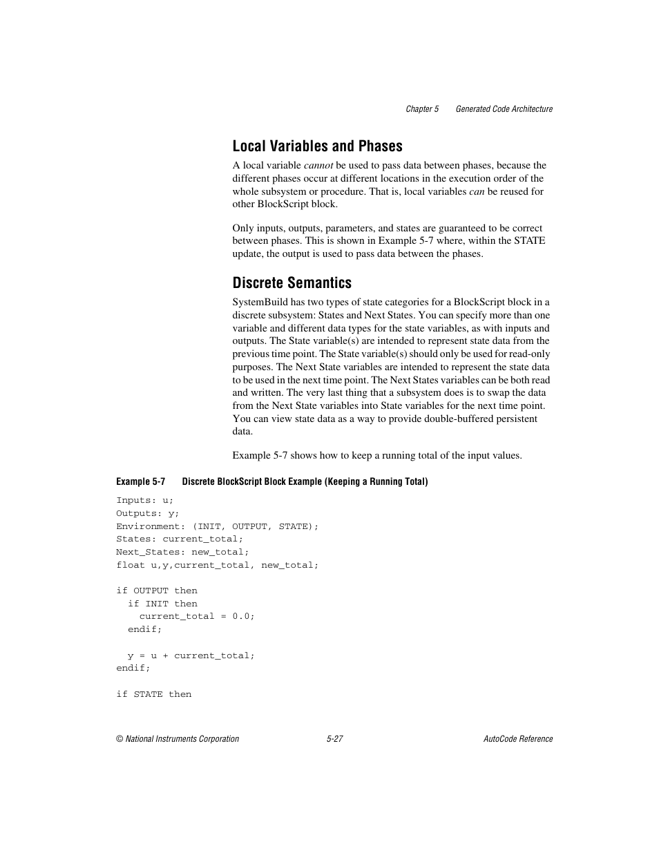 Local variables and phases, Discrete semantics | National Instruments AutoCode NI MATRIX User Manual | Page 135 / 250