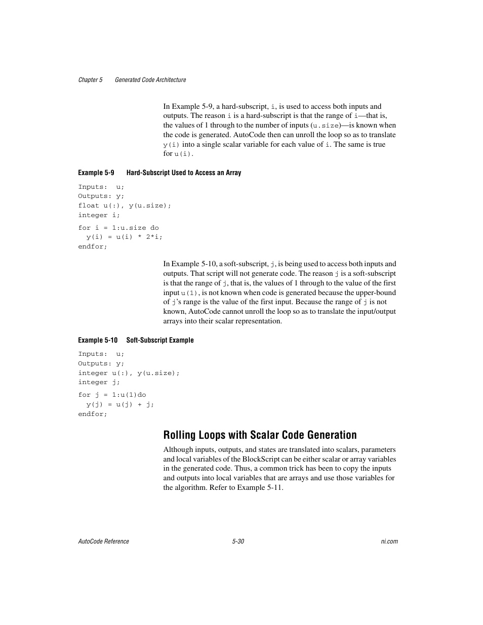 Rolling loops with scalar code generation, Rolling loops with scalar code generation -30 | National Instruments AutoCode NI MATRIX User Manual | Page 138 / 250