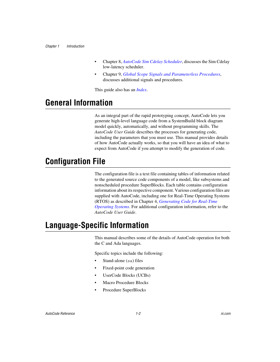General information, Configuration file, Language-specific information | National Instruments AutoCode NI MATRIX User Manual | Page 15 / 250