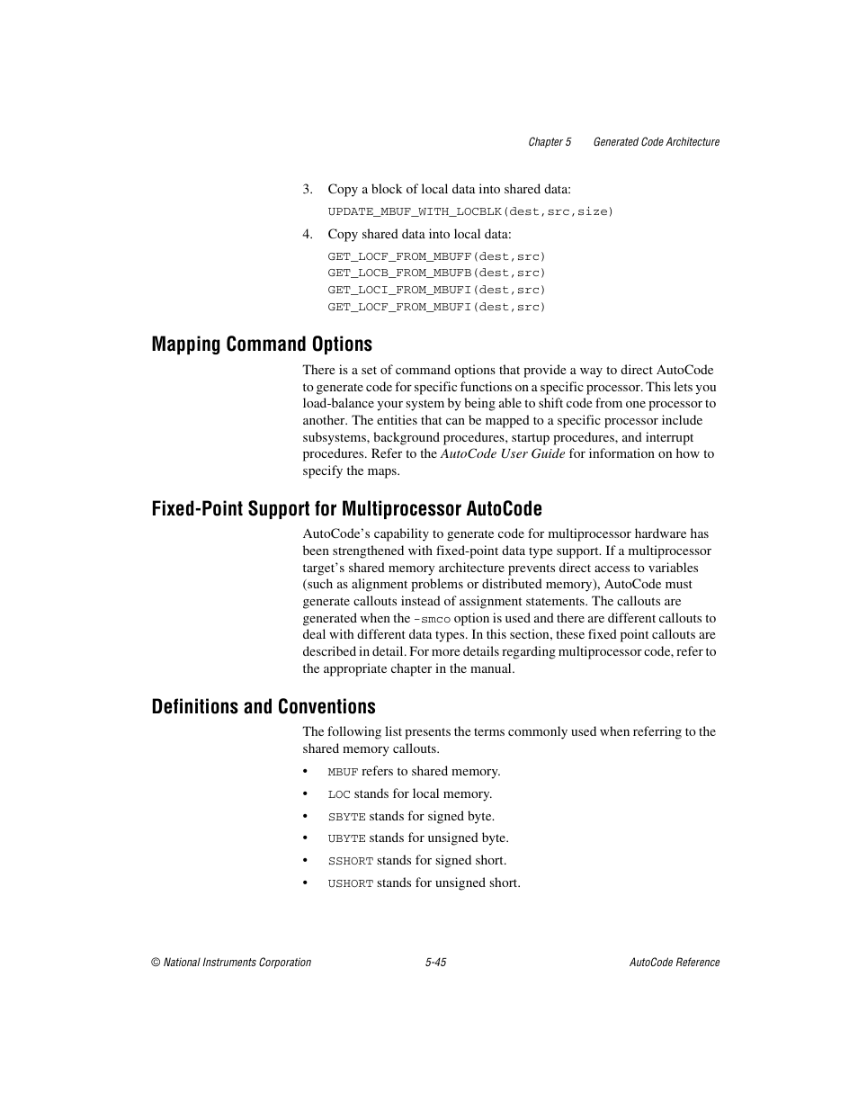 Mapping command options, Fixed-point support for multiprocessor autocode, Definitions and conventions | Definitions and conventions -45 | National Instruments AutoCode NI MATRIX User Manual | Page 153 / 250