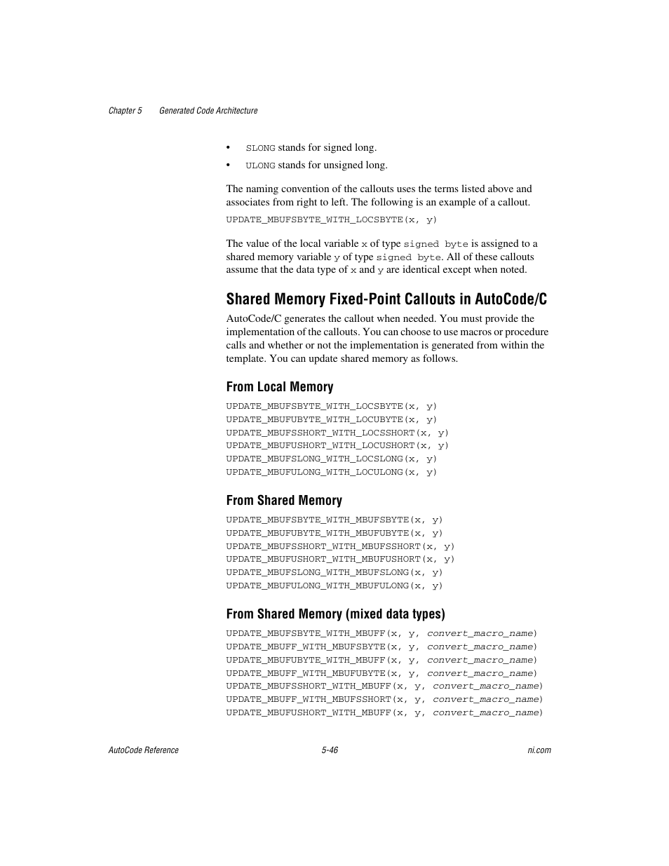 Shared memory fixed-point callouts in autocode/c | National Instruments AutoCode NI MATRIX User Manual | Page 154 / 250