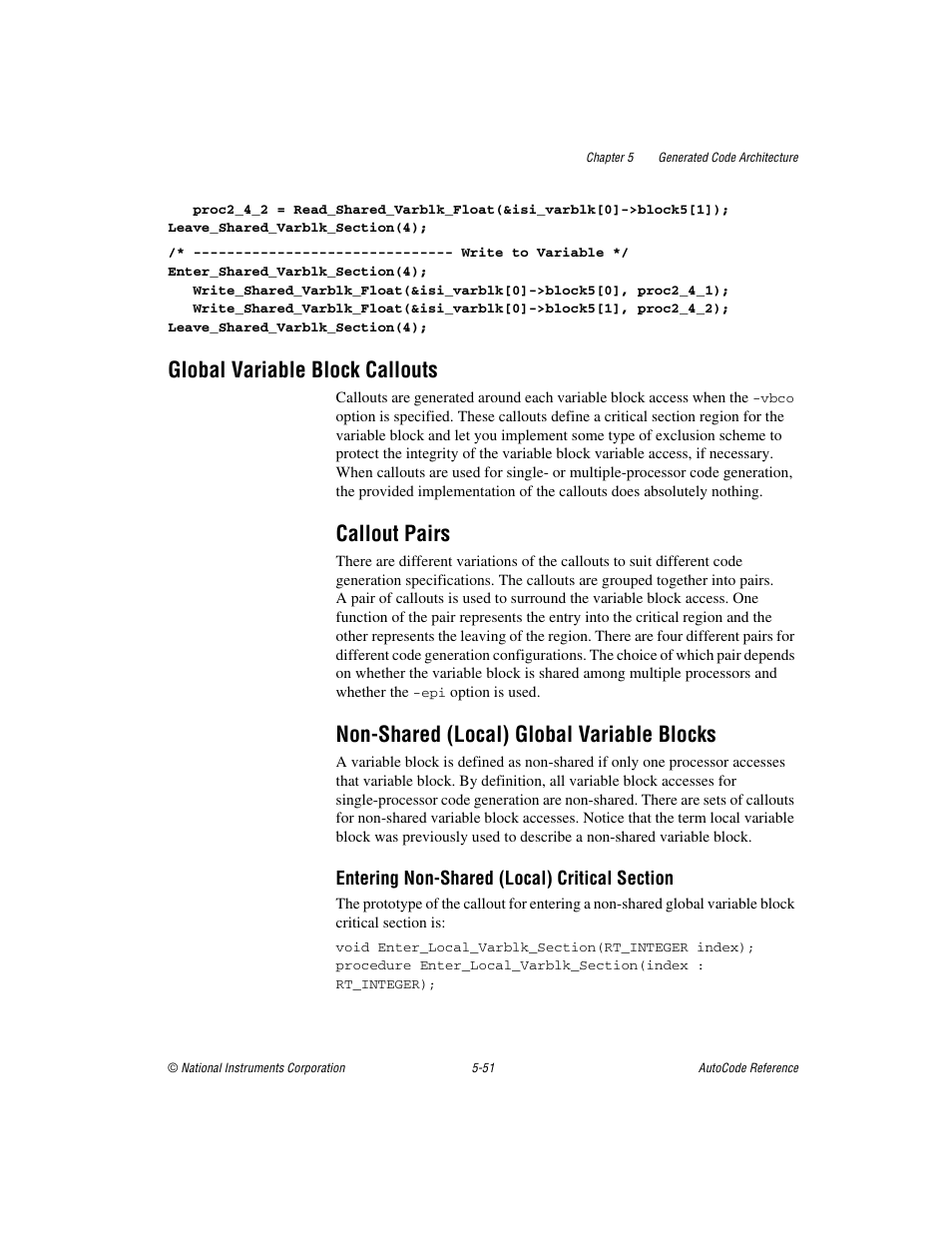 Global variable block callouts, Callout pairs, Non-shared (local) global variable blocks | Global variable block callouts -51 | National Instruments AutoCode NI MATRIX User Manual | Page 159 / 250