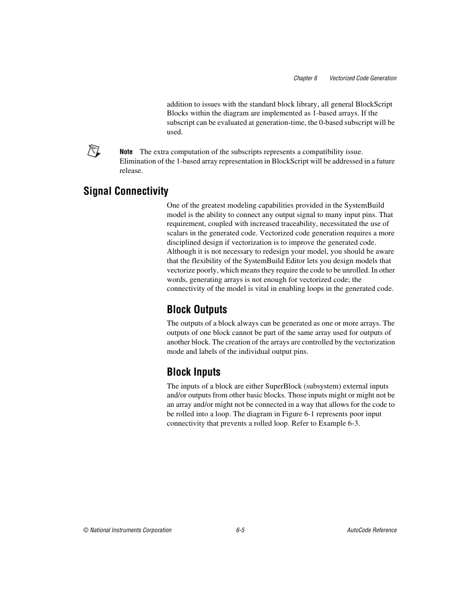 Signal connectivity, Block outputs, Block inputs | Signal connectivity -5, Block outputs -5 block inputs -5 | National Instruments AutoCode NI MATRIX User Manual | Page 168 / 250