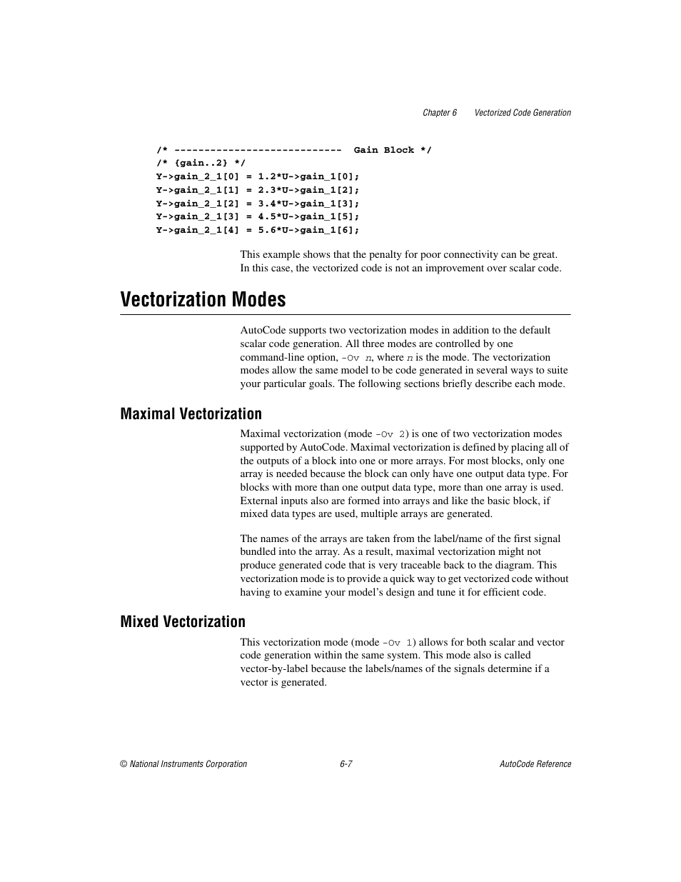 Vectorization modes, Maximal vectorization, Mixed vectorization | Vectorization modes -7, Maximal vectorization -7 mixed vectorization -7 | National Instruments AutoCode NI MATRIX User Manual | Page 170 / 250