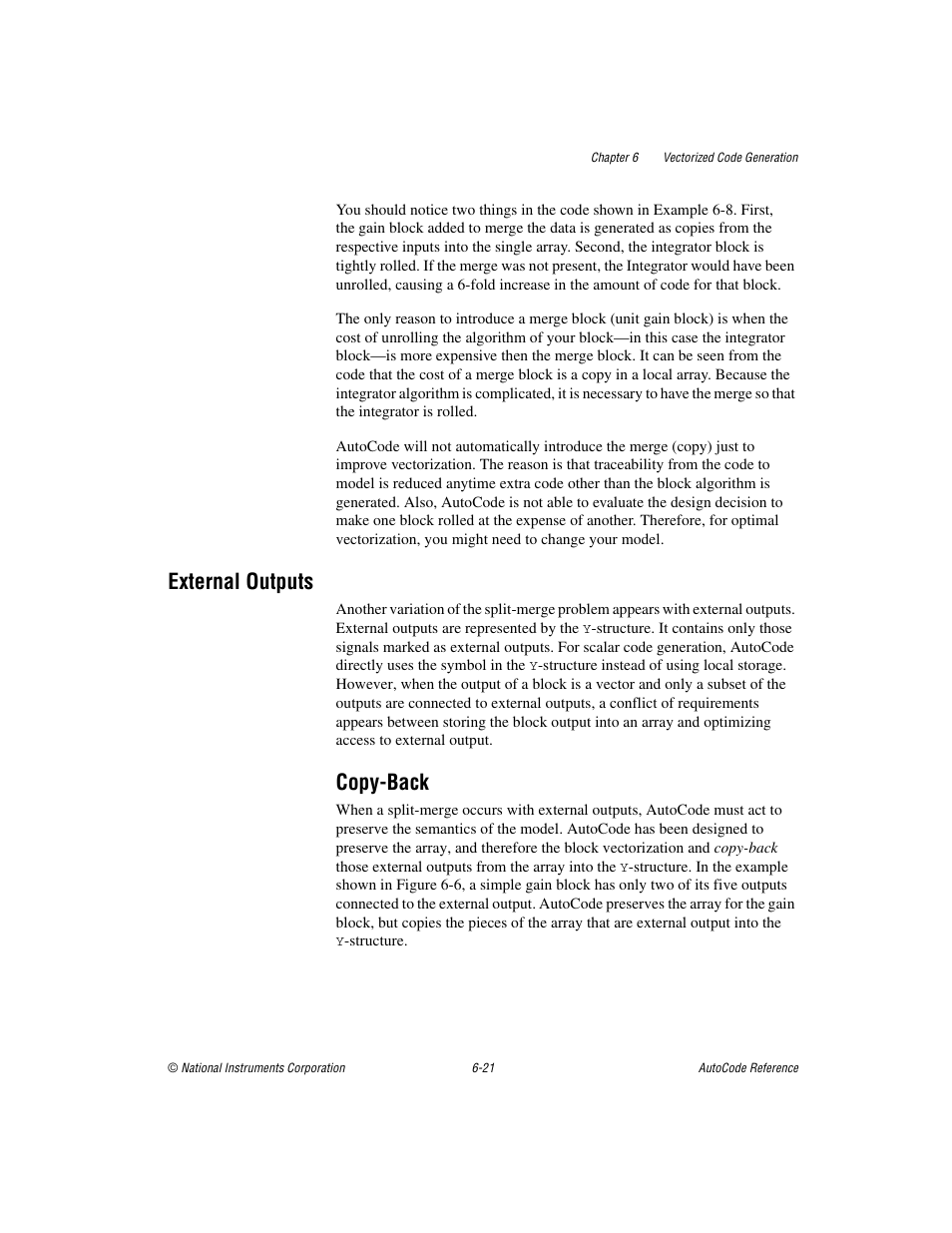 External outputs, Copy-back, External outputs -21 | Copy-back -21 | National Instruments AutoCode NI MATRIX User Manual | Page 184 / 250