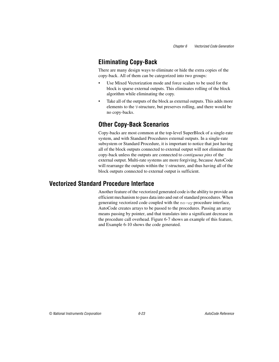 Eliminating copy-back, Other copy-back scenarios, Vectorized standard procedure interface | Vectorized standard procedure interface -23 | National Instruments AutoCode NI MATRIX User Manual | Page 186 / 250