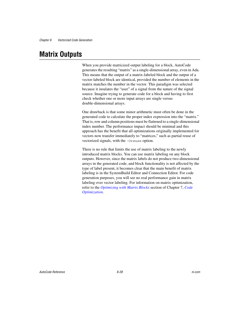 Matrix outputs, Matrix outputs -28 | National Instruments AutoCode NI MATRIX User Manual | Page 191 / 250