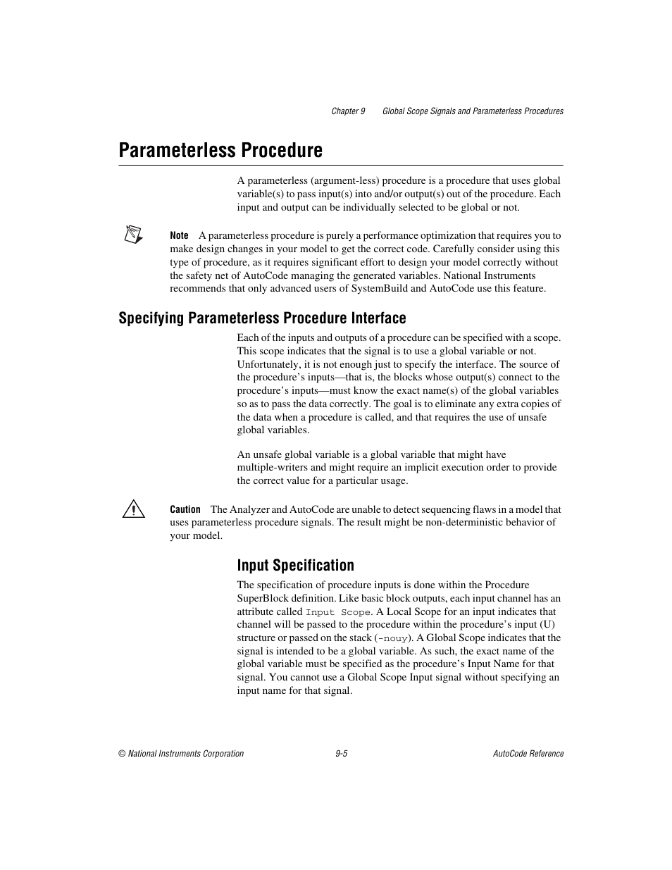 Parameterless procedure, Specifying parameterless procedure interface, Input specification | Parameterless procedure -5, Specifying parameterless procedure interface -5, Input specification -5 | National Instruments AutoCode NI MATRIX User Manual | Page 232 / 250