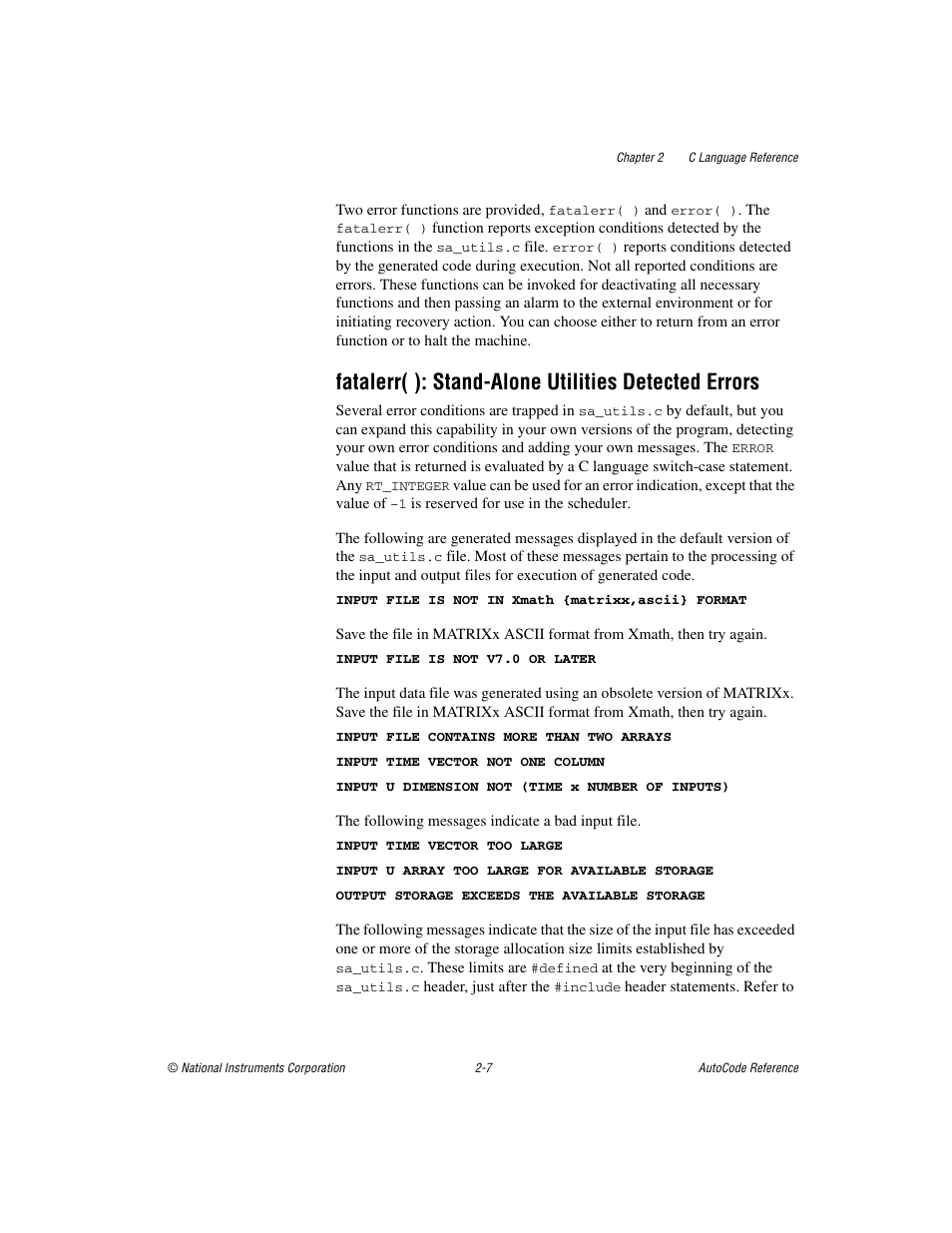 Fatalerr( ): stand-alone utilities detected errors | National Instruments AutoCode NI MATRIX User Manual | Page 24 / 250