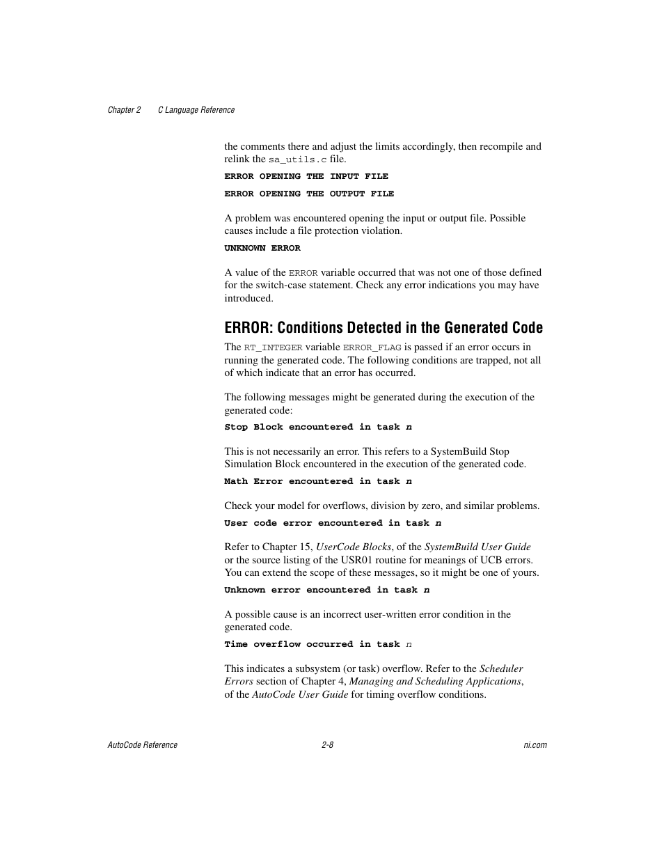 Error: conditions detected in the generated code | National Instruments AutoCode NI MATRIX User Manual | Page 25 / 250