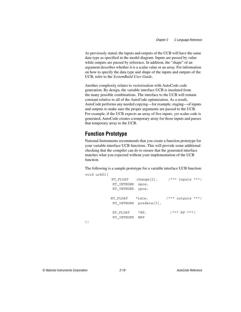 Function prototype, Function prototype -19 | National Instruments AutoCode NI MATRIX User Manual | Page 36 / 250