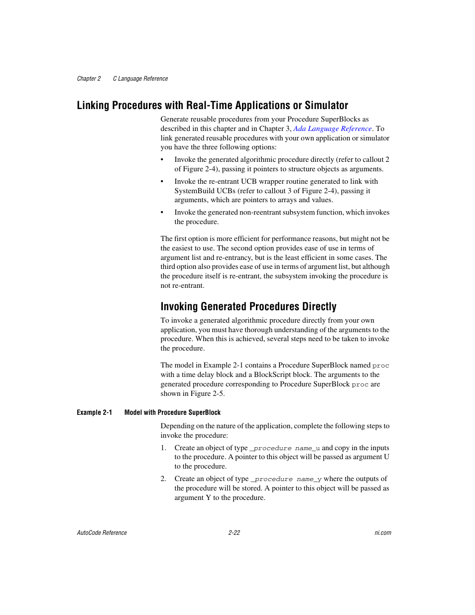 Invoking generated procedures directly, Invoking generated procedures directly -22 | National Instruments AutoCode NI MATRIX User Manual | Page 39 / 250