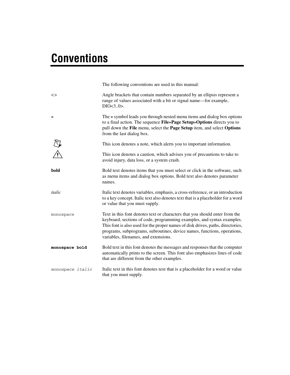 Conventions | National Instruments AutoCode NI MATRIX User Manual | Page 4 / 250