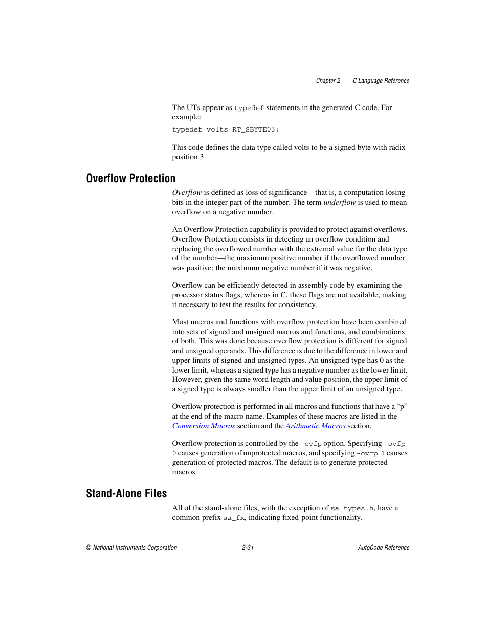 Overflow protection, Stand-alone files, Overflow protection -31 stand-alone files -31 | National Instruments AutoCode NI MATRIX User Manual | Page 48 / 250