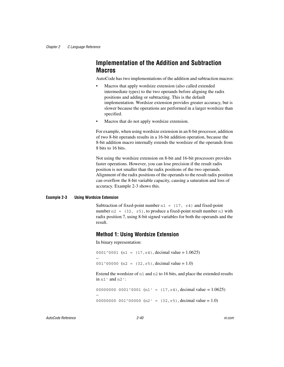 Method 1: using wordsize extension | National Instruments AutoCode NI MATRIX User Manual | Page 57 / 250