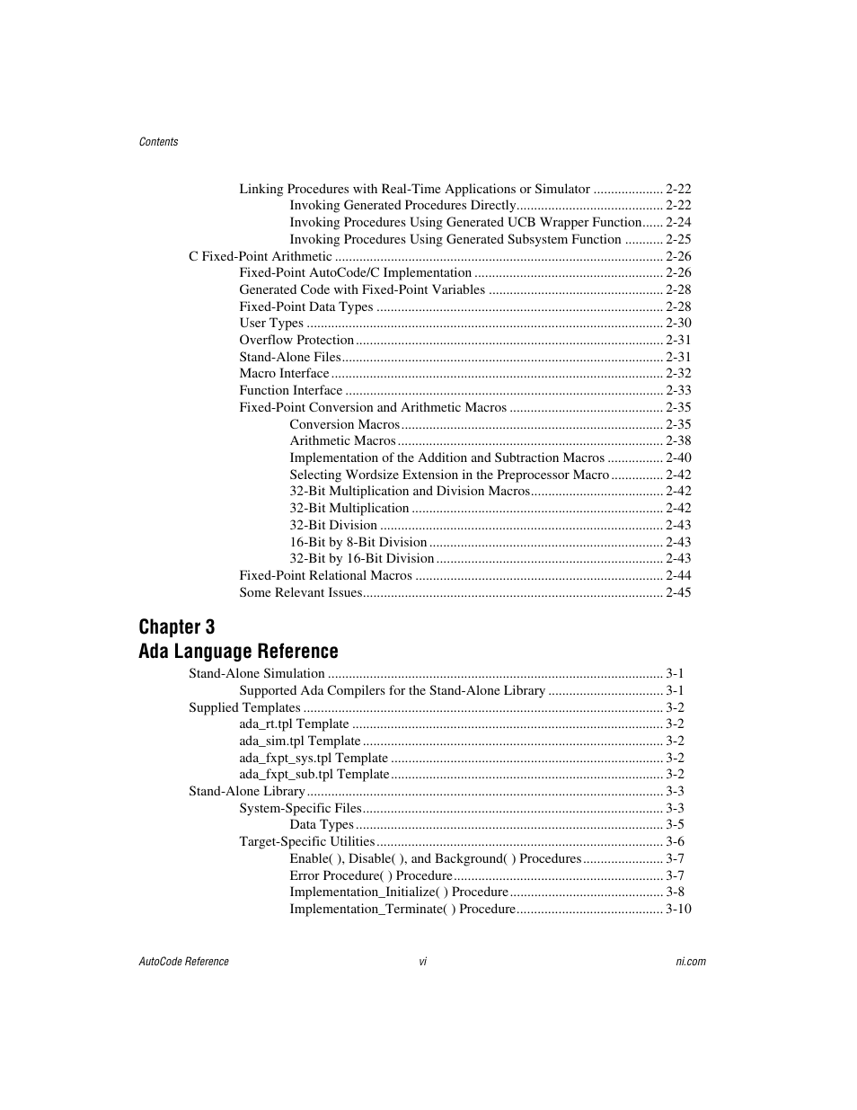 Chapter 3 ada language reference | National Instruments AutoCode NI MATRIX User Manual | Page 6 / 250