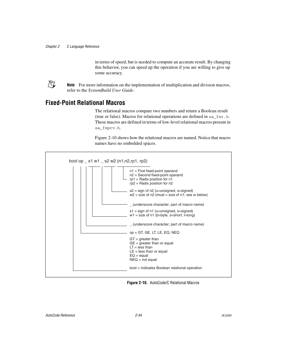 Fixed-point relational macros, Figure 2-10. autocode/c relational macros, Fixed-point relational macros -44 | National Instruments AutoCode NI MATRIX User Manual | Page 61 / 250