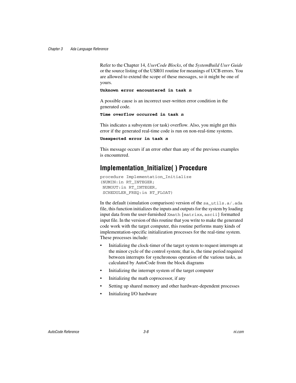 Implementation_initialize( ) procedure, Implementation_initialize( ) procedure -8 | National Instruments AutoCode NI MATRIX User Manual | Page 70 / 250