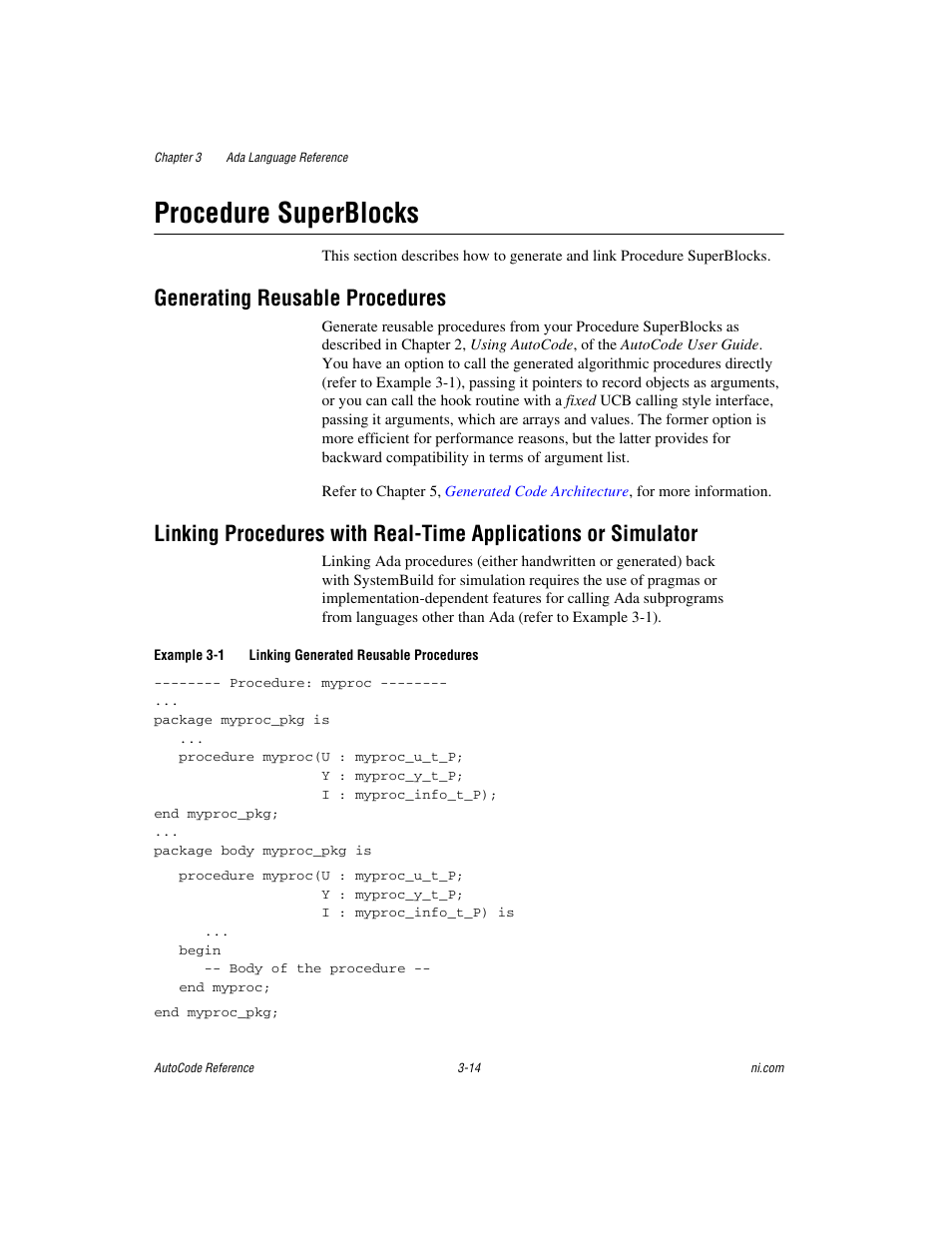 Procedure superblocks, Generating reusable procedures, Procedure superblocks -14 | National Instruments AutoCode NI MATRIX User Manual | Page 76 / 250