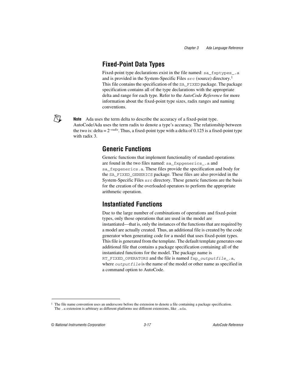 Fixed-point data types, Generic functions, Instantiated functions | National Instruments AutoCode NI MATRIX User Manual | Page 79 / 250