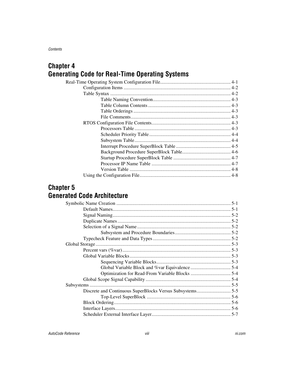 Chapter 5 generated code architecture | National Instruments AutoCode NI MATRIX User Manual | Page 8 / 250