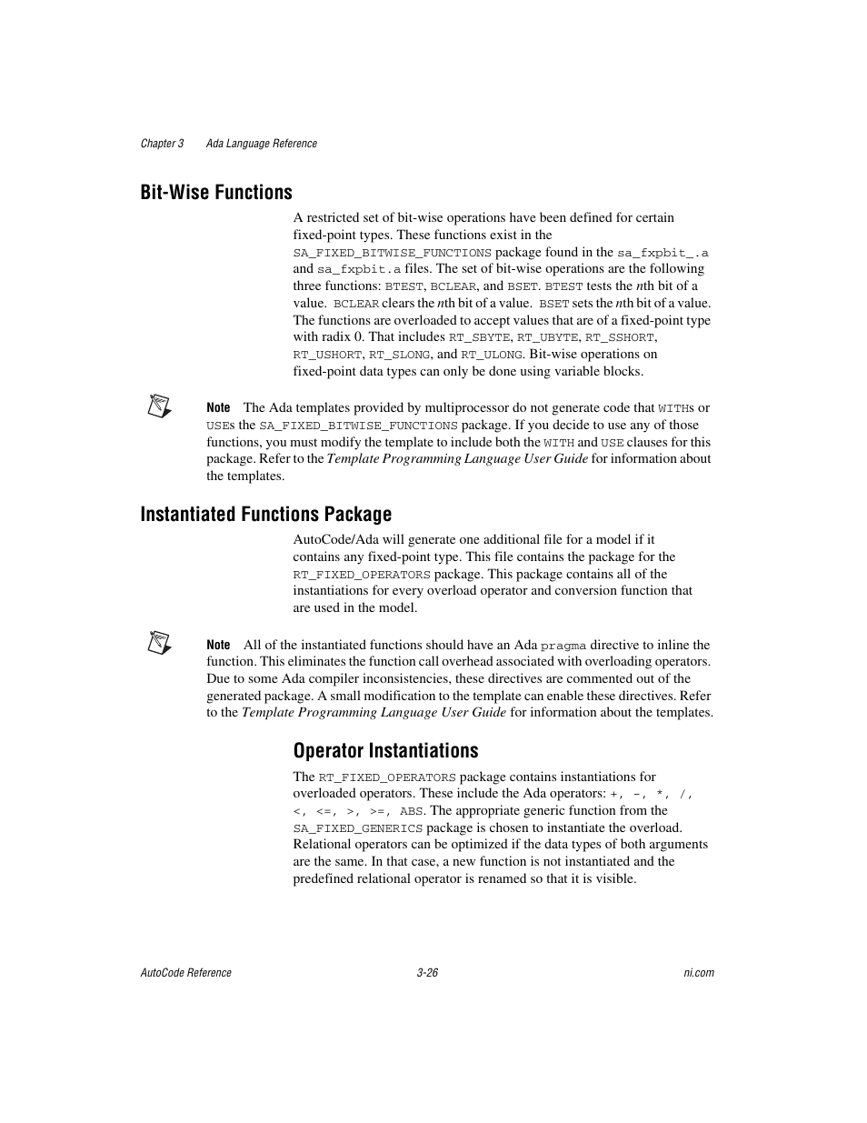 Bit-wise functions, Instantiated functions package, Operator instantiations | Operator instantiations -26 | National Instruments AutoCode NI MATRIX User Manual | Page 88 / 250