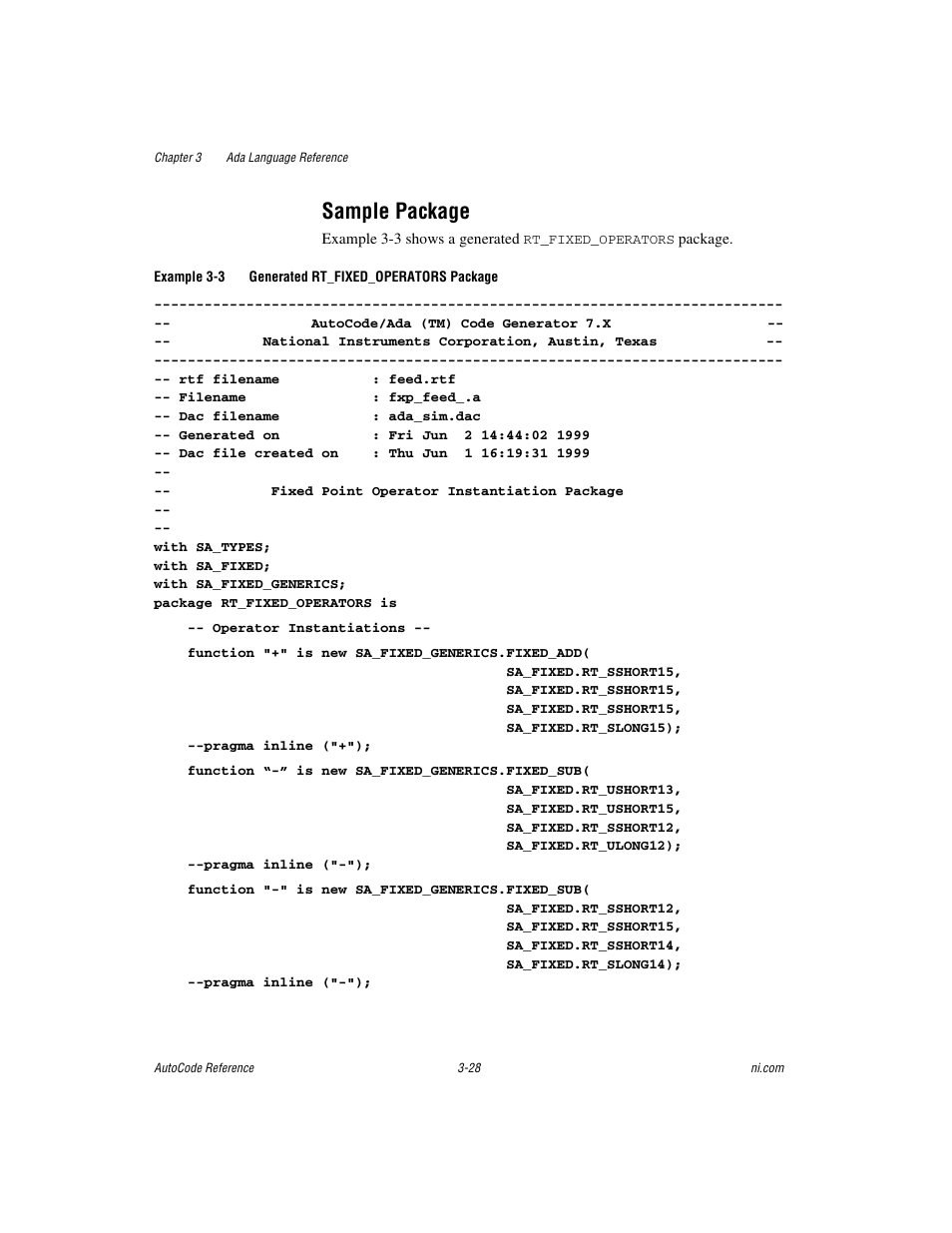 Sample package, Sample package -28 | National Instruments AutoCode NI MATRIX User Manual | Page 90 / 250