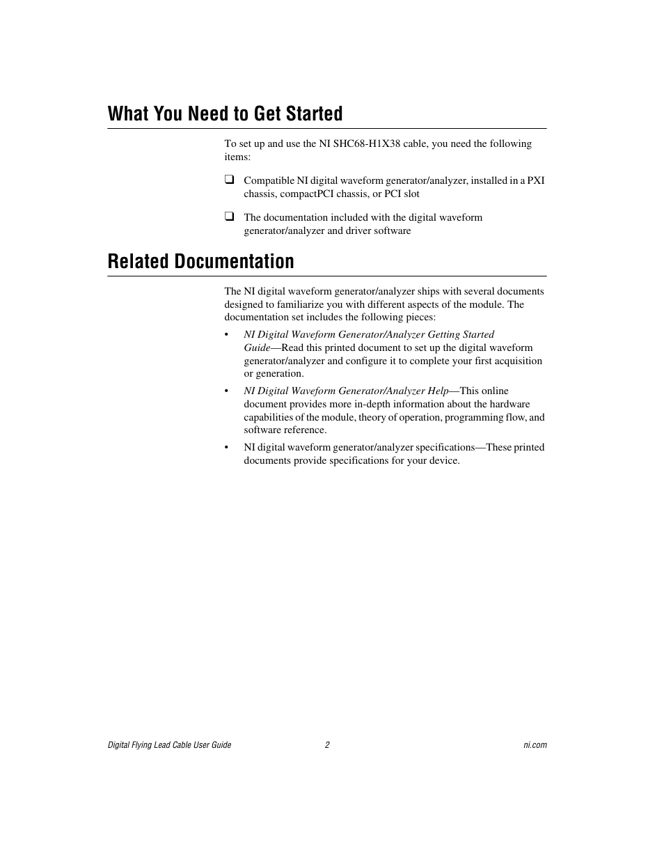 What you need to get started, Related documentation, What you need to get started related documentation | National Instruments SHC68-H1X38 User Manual | Page 2 / 8