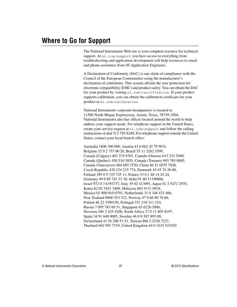 Where to go for support | National Instruments NI 5412 User Manual | Page 25 / 26