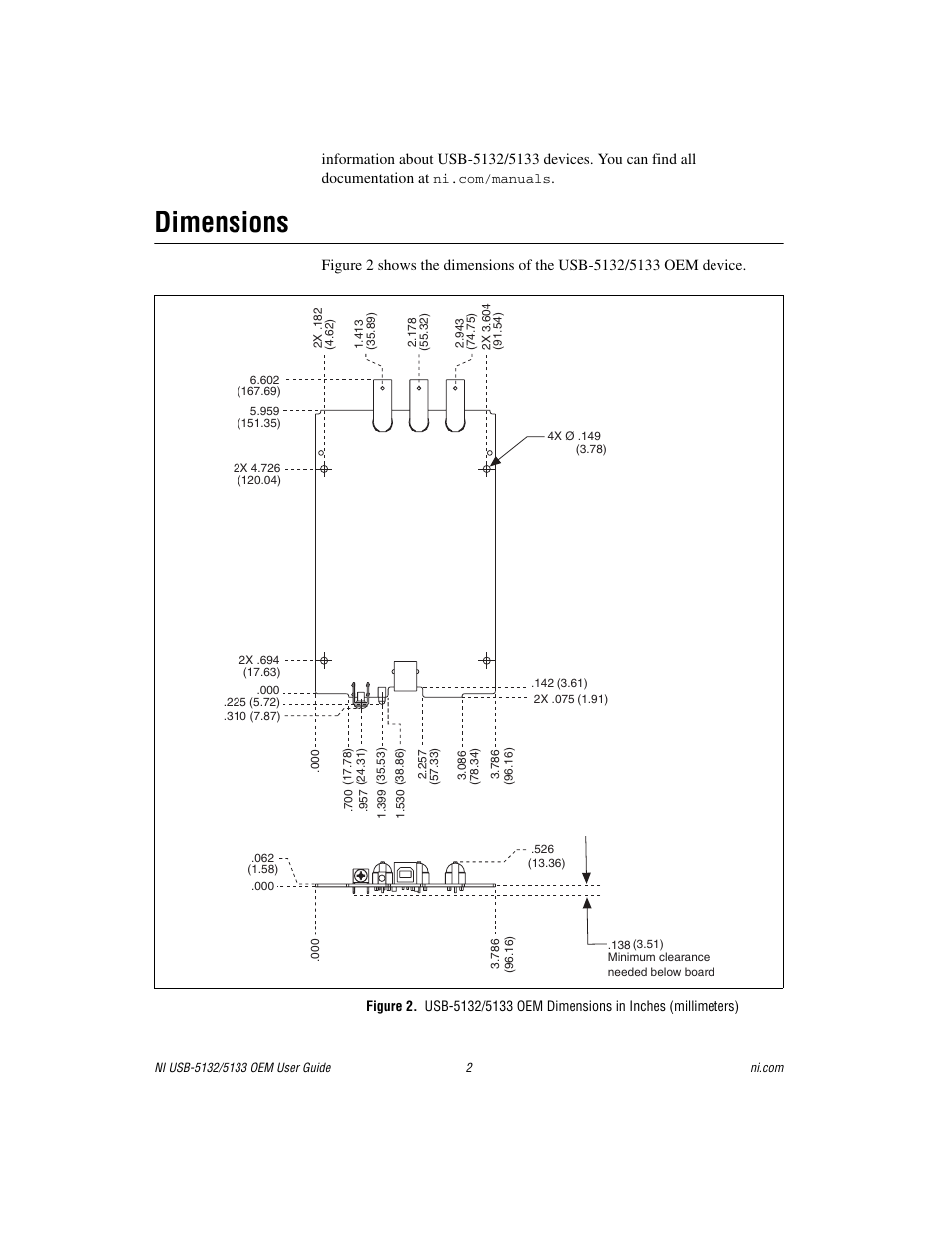 Dimensions | National Instruments USB Digitizers NI USB-5133 OEM User Manual | Page 2 / 9