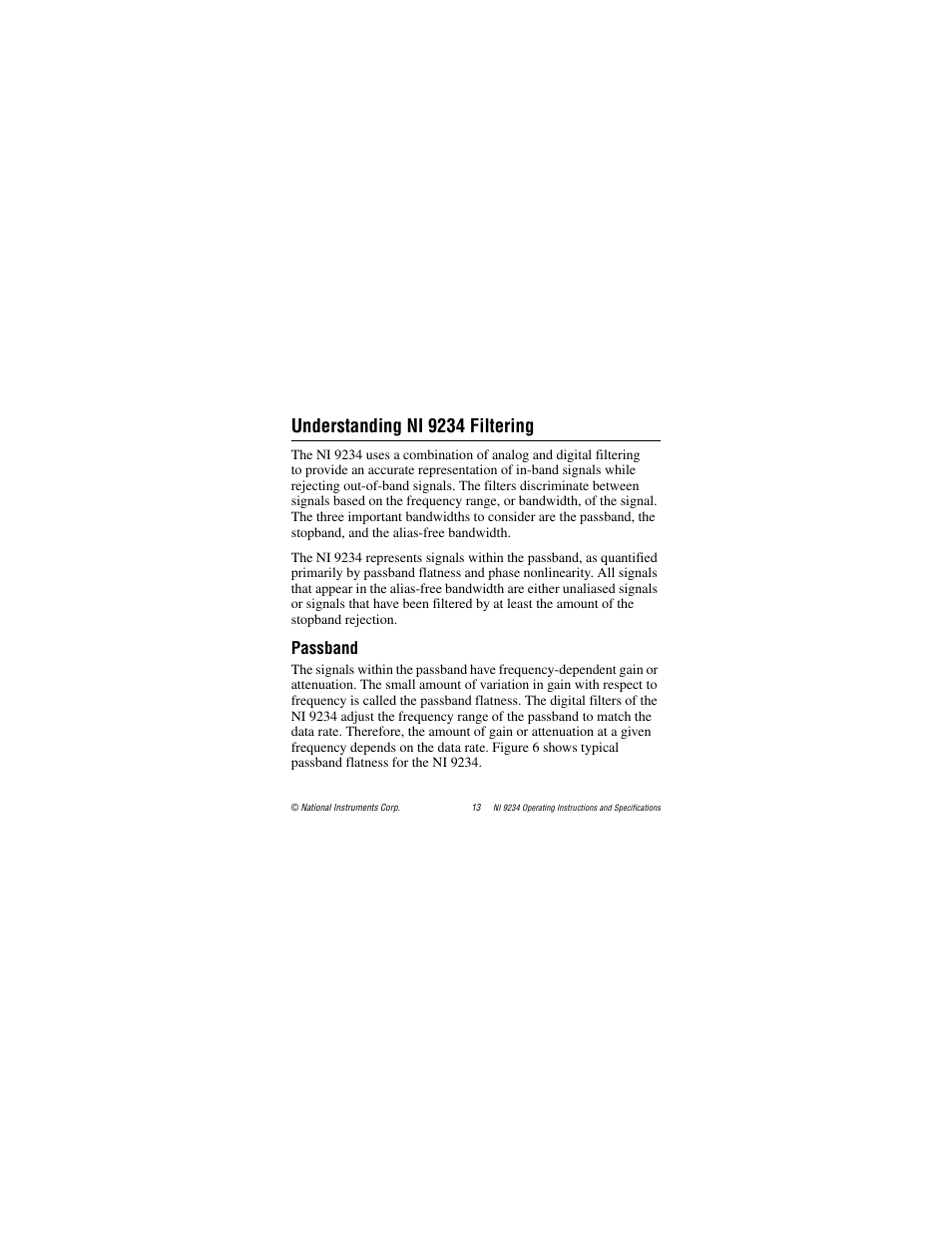 Understanding ni 9234 filtering, Passband | National Instruments NI 9234 User Manual | Page 13 / 36
