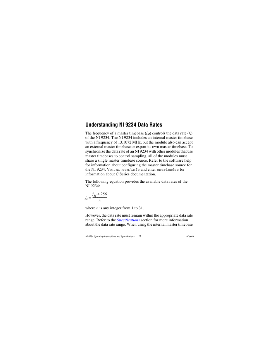 Understanding ni 9234 data rates | National Instruments NI 9234 User Manual | Page 16 / 36
