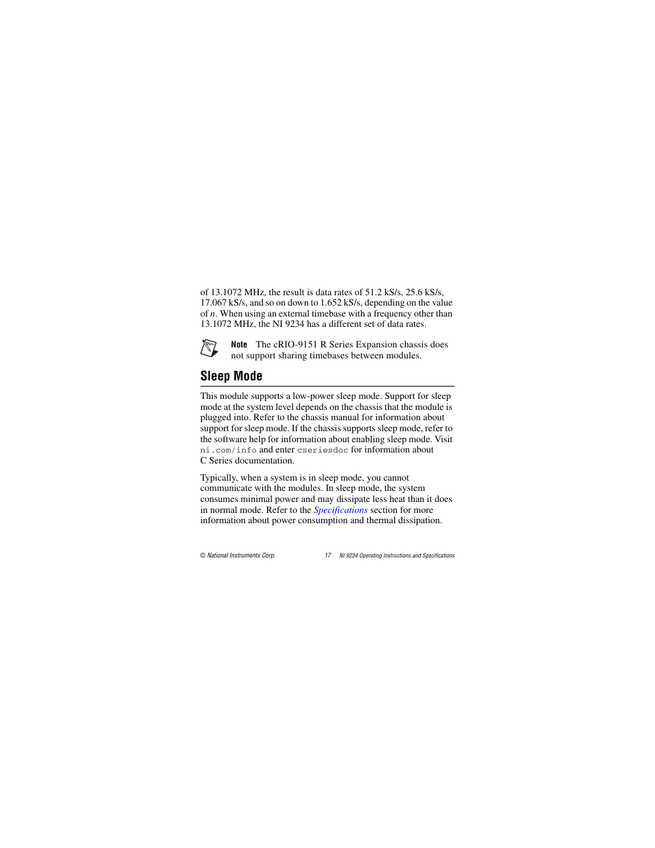 Sleep mode | National Instruments NI 9234 User Manual | Page 17 / 36