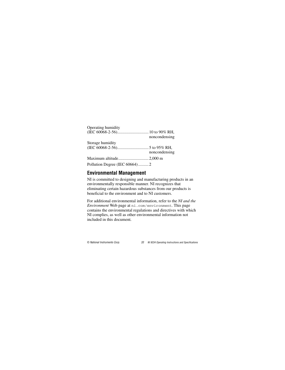 Environmental management | National Instruments NI 9234 User Manual | Page 33 / 36