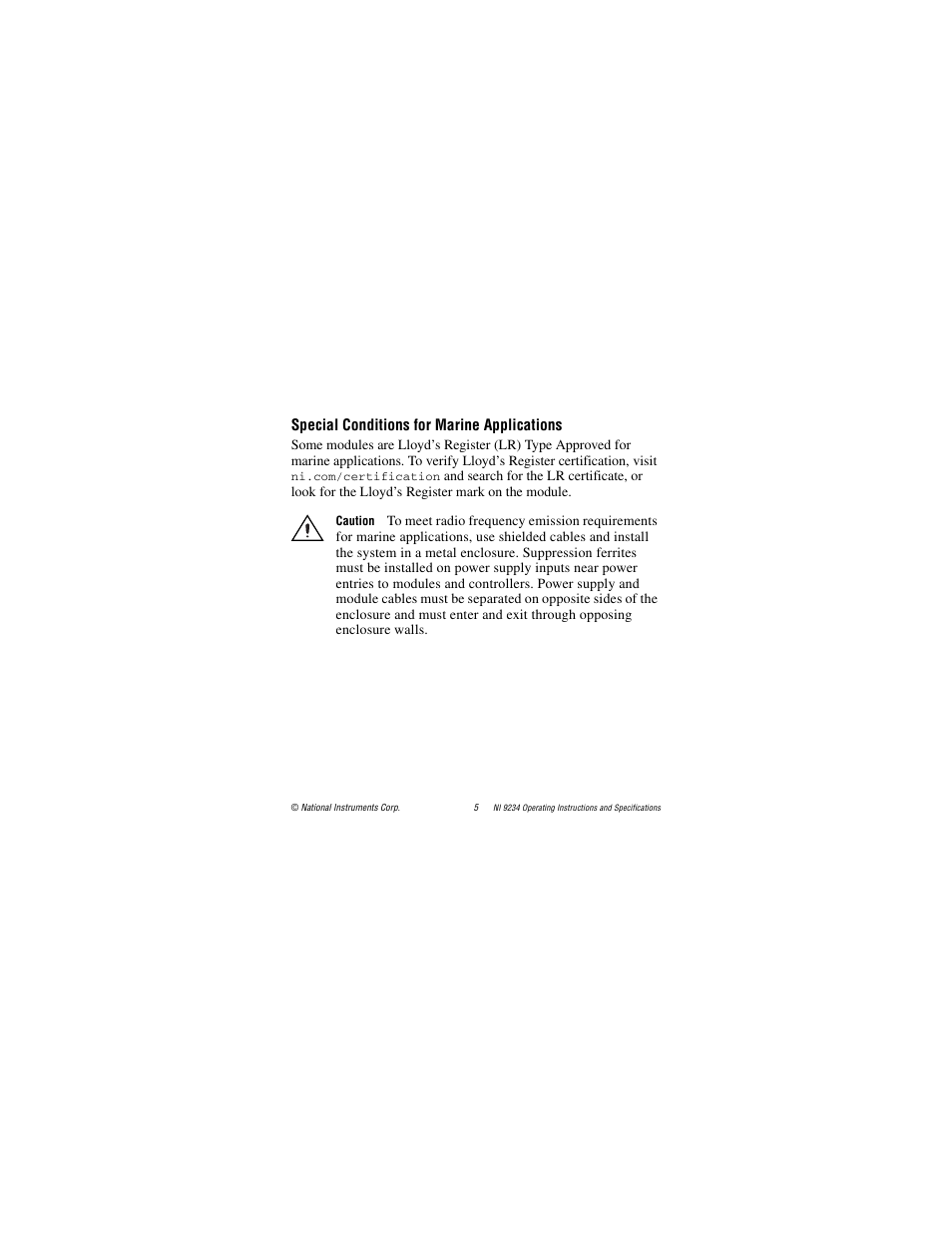 Special conditions for marine applications | National Instruments NI 9234 User Manual | Page 5 / 36