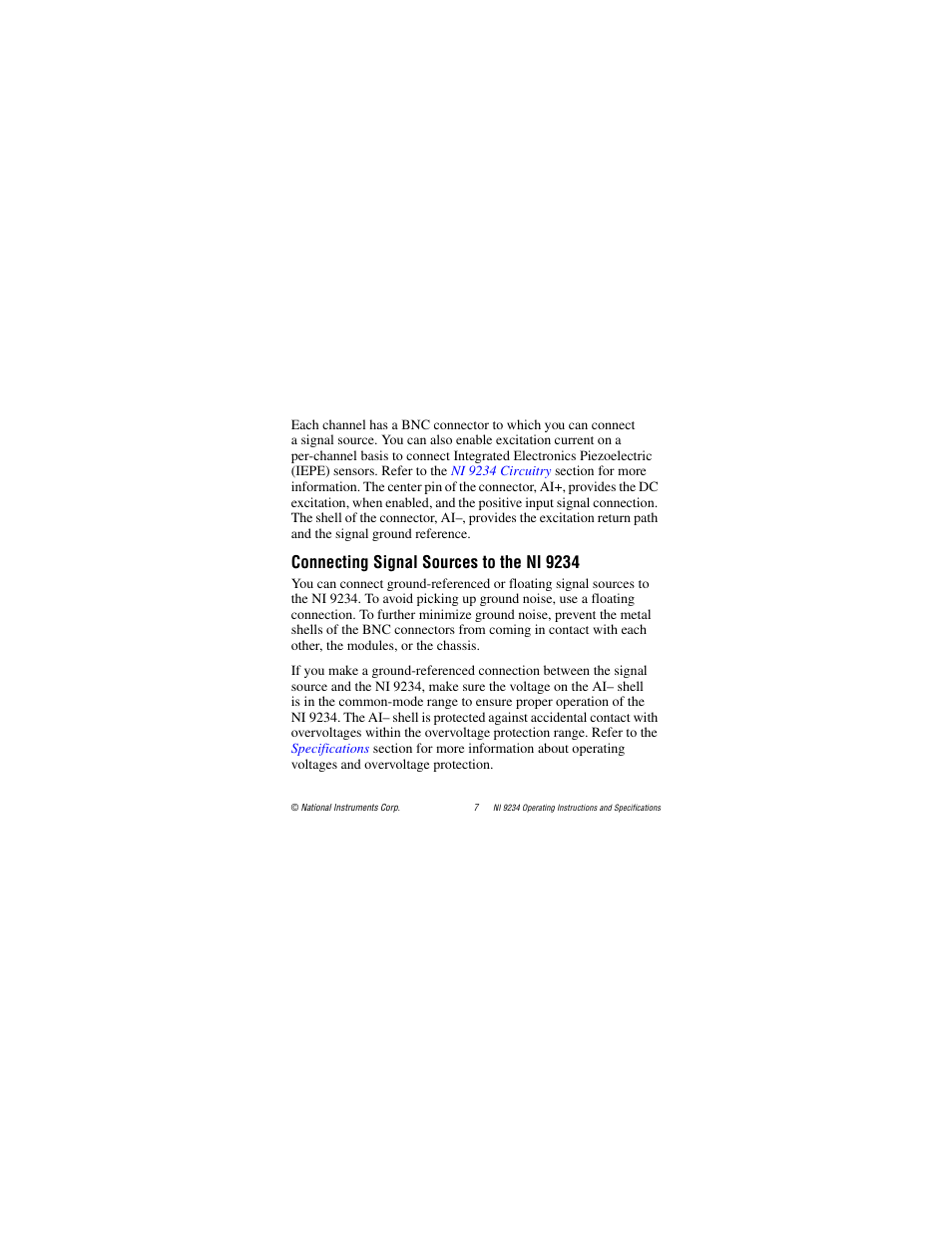Connecting signal sources to the ni 9234 | National Instruments NI 9234 User Manual | Page 7 / 36