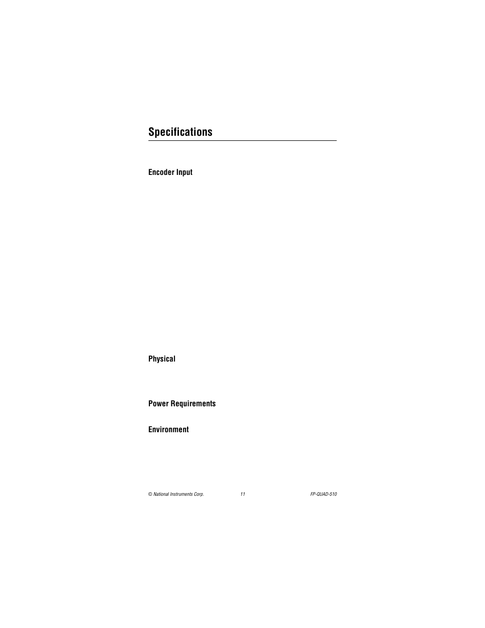 Specifications | National Instruments Quadrature Input Module FP-QUAD-510 User Manual | Page 11 / 12