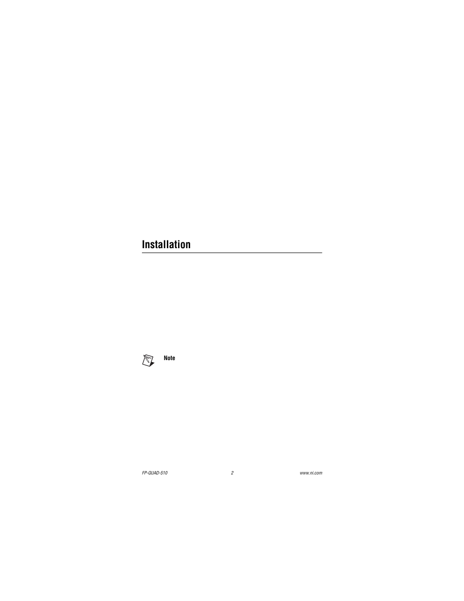 Installation | National Instruments Quadrature Input Module FP-QUAD-510 User Manual | Page 2 / 12