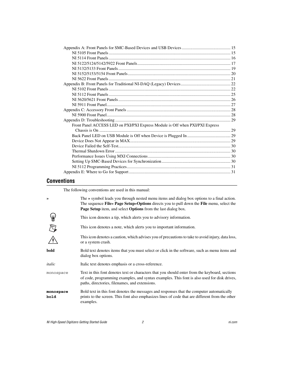 Conventions | National Instruments NI 5102 User Manual | Page 2 / 68