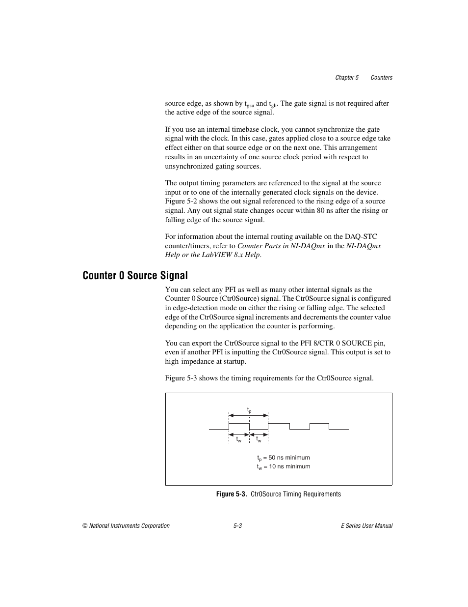 Counter 0 source signal, Figure 5-3. ctr0source timing requirements, Counter 0 source signal -3 | National Instruments Data Acquisition Device E Series User Manual | Page 108 / 264