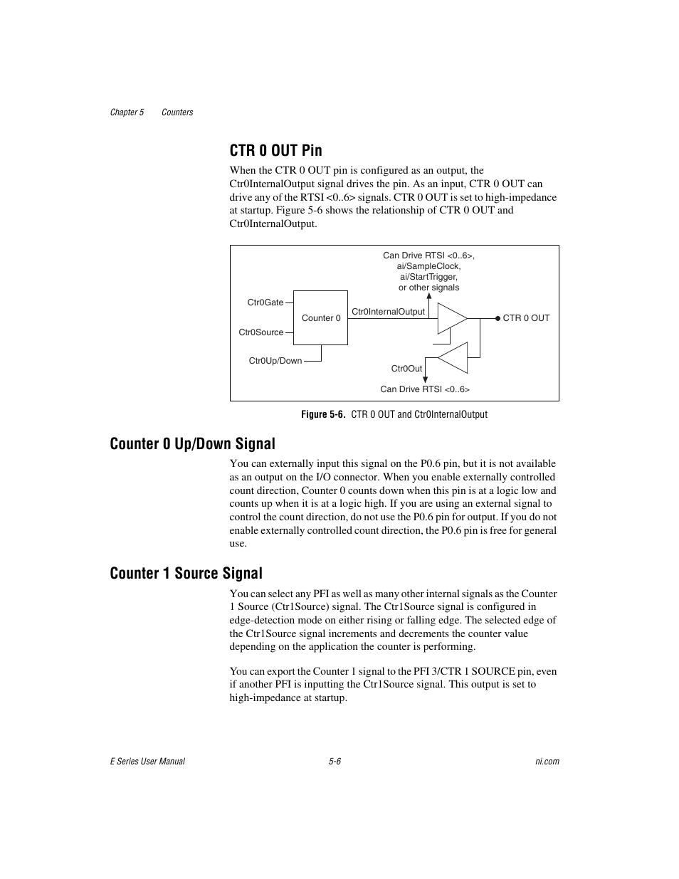 Ctr 0 out pin, Figure 5-6. ctr 0 out and ctr0internaloutput, Counter 0 up/down signal | Counter 1 source signal, Ctr 0 out pin -6 | National Instruments Data Acquisition Device E Series User Manual | Page 111 / 264