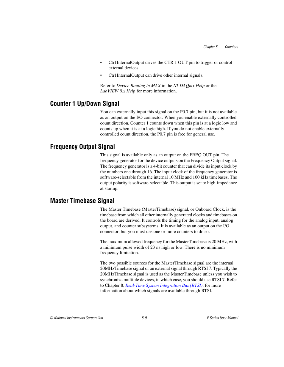 Counter 1 up/down signal, Frequency output signal, Master timebase signal | National Instruments Data Acquisition Device E Series User Manual | Page 114 / 264