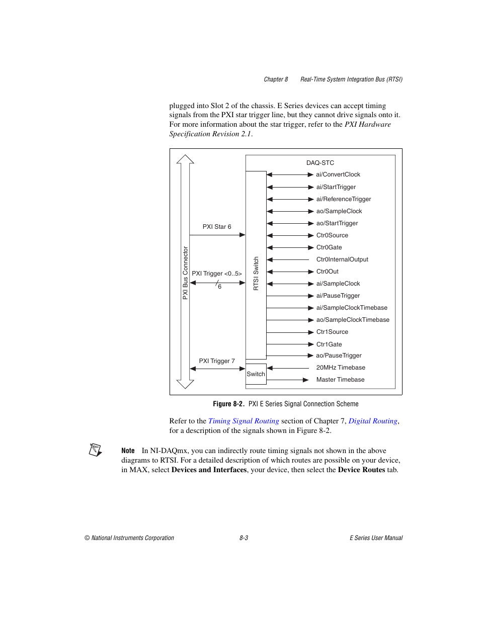 Figure 8-2. pxi e series signal connection scheme, 2. the rtsi clo | National Instruments Data Acquisition Device E Series User Manual | Page 125 / 264