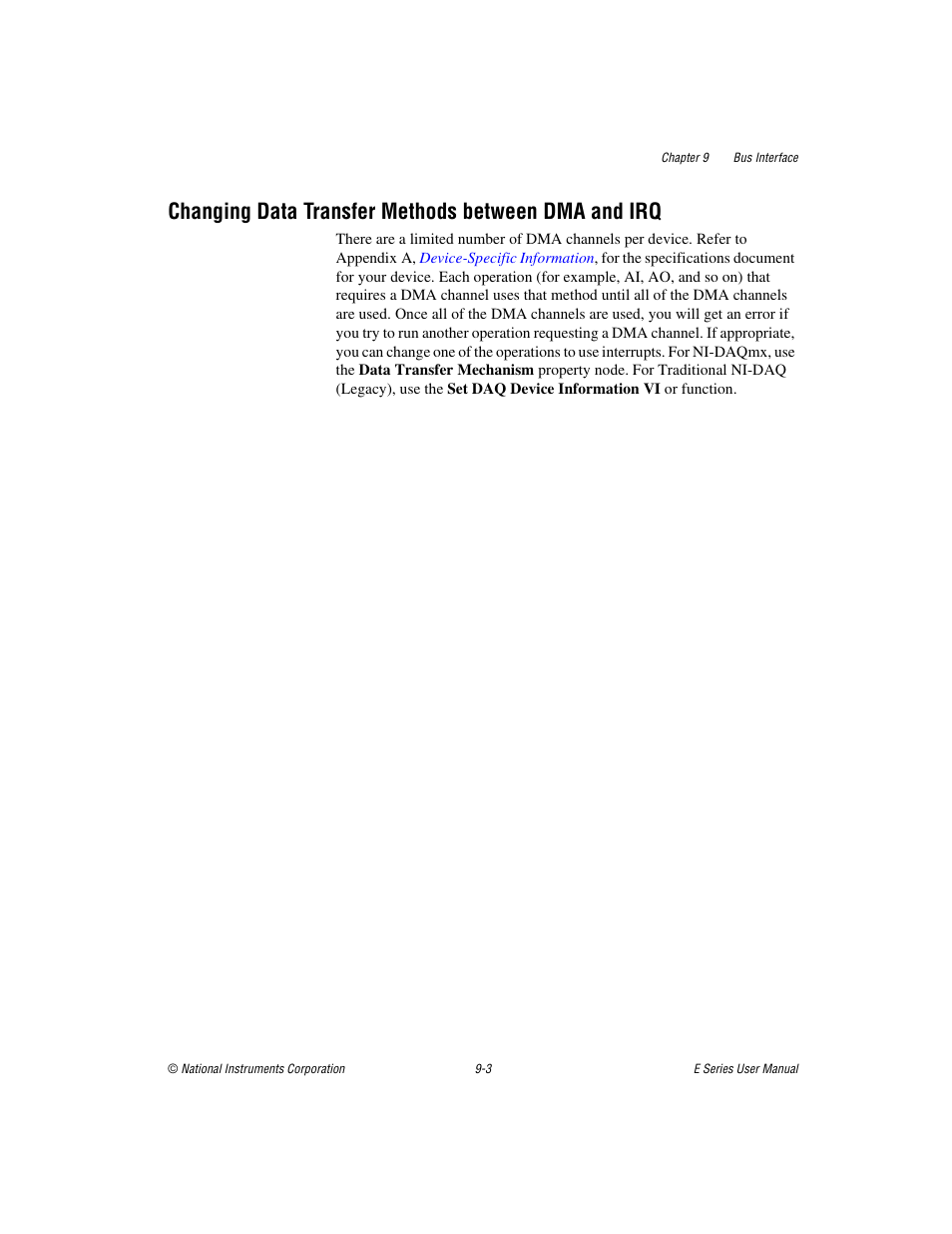 Changing data transfer methods between dma and irq | National Instruments Data Acquisition Device E Series User Manual | Page 129 / 264