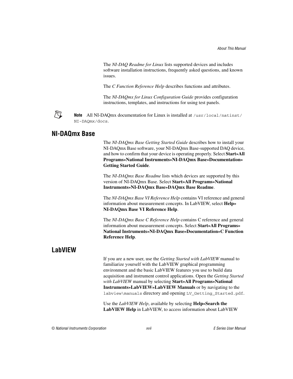 Ni-daqmx base, Labview | National Instruments Data Acquisition Device E Series User Manual | Page 14 / 264