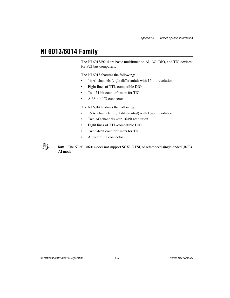 Ni 6013/6014 family | National Instruments Data Acquisition Device E Series User Manual | Page 140 / 264