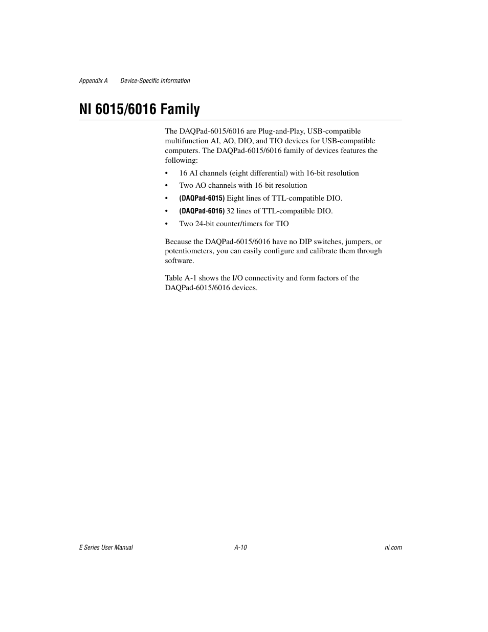 Ni 6015/6016 family | National Instruments Data Acquisition Device E Series User Manual | Page 145 / 264