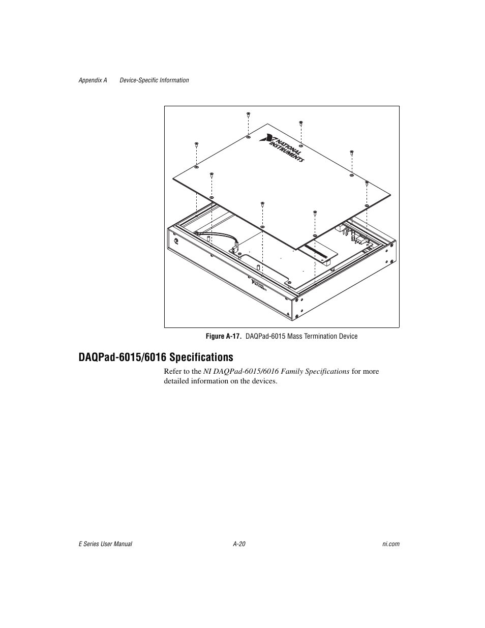 Figure a-17. daqpad-6015 mass termination device | National Instruments Data Acquisition Device E Series User Manual | Page 155 / 264